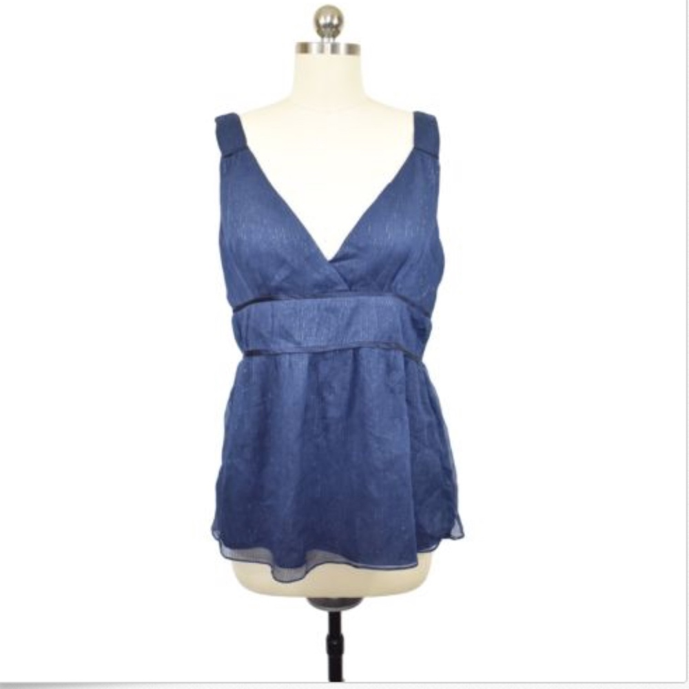 Liquid Blue Silk Pinstriped Blouse Size 10